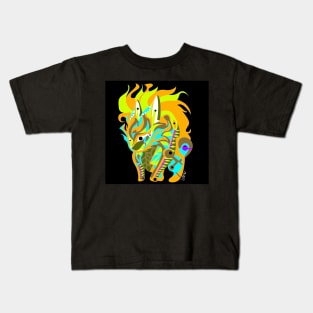 rabbit kaiju in rainbow electric colors in mexican patterns Kids T-Shirt